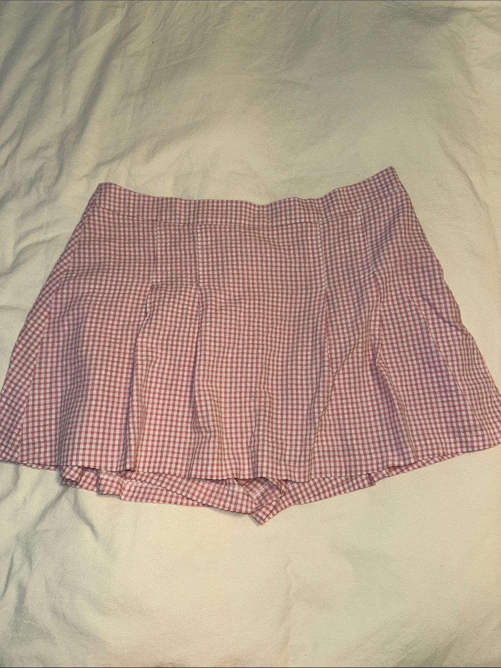 Zara Pink Gingham Pleated Skort
